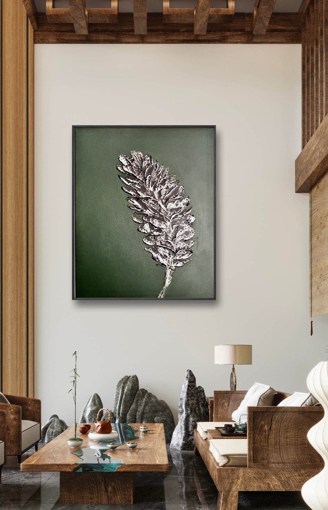 Green Wall Decor, Green and Black Wall Art, Textured Painting, Textured ...