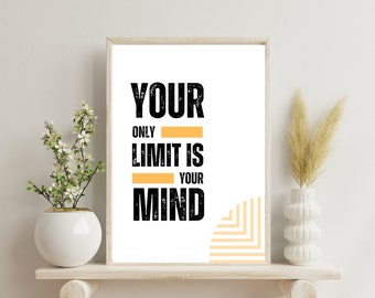 Yellow Wall art, Your Only Limit, Digital Green Typography Quote Canvas Prints - Inspirational Wall Art, Instant Download