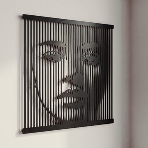 Vertical Lines Face SVG, Kinetic Optical Illusion Portrait Metal Wall Art Laser Cut File DXF, Xtool Cricut, Modern Gallery Decor