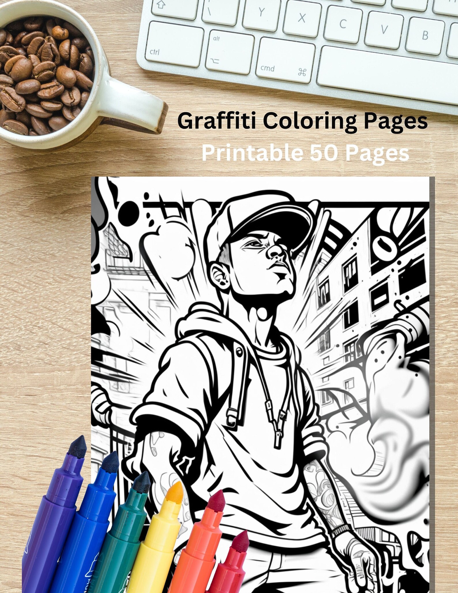50 Abstract Graffiti, Printable Digital Download, Adult and Children ...