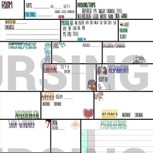 May include: A printable medical chart template with sections for patient information, vital signs, medications, and notes. The chart is designed for nurses and other healthcare professionals.