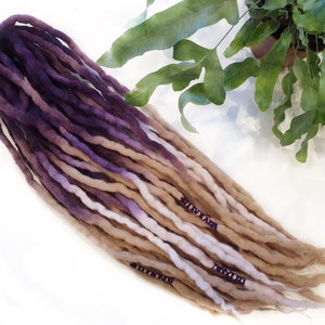 wool dreadlocks dreads DE extensions ombre purple heather white blonde  soft full set SHORT medium LONG double ended 30/40/50/60 pieces