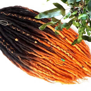 wool dreadlocks dreads DE extensions ombre brown orange soft full set SHORT medium LONG double ended 30/40/50/60 pieces