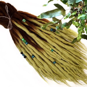 wool dreadlocks dreads DE extensions ombre brown green soft full set SHORT medium LONG double ended 30/40/50/60 pieces