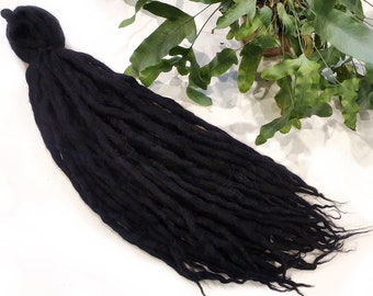 wool dreadlocks dreads DE extensions black soft full set SHORT medium LONG double ended 30/40/50/60 pieces