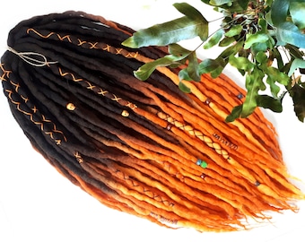 Ombre black Orange Wool Dreadlocks DE Extensions - Handmade Merino Dreads