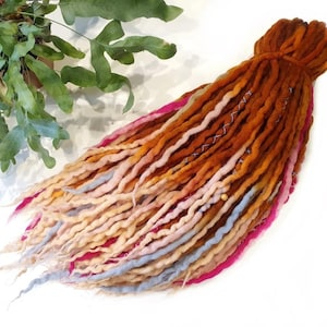 wool dreadlocks dreads DE extensions ombre orange copper pastel blue pink soft full set SHORT medium LONG double ended 30/40/50/60 pieces