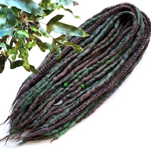 wool dreadlocks dreads DE extensions melange brown green braid mix soft full set SHORT medium LONG double ended 30/40/50/60 pieces