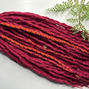 Wolle Dreadlocks Dreads DE Erweiterungen burgund orange komplettes Set KURZ mittel LANG Doppelendig 30/40/50/60 Stück