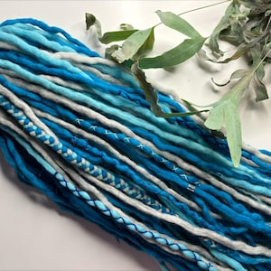 wool dreadlocks dreads DE extensions soft full set  blue grey turquoise SHORT medium LONG double ended 30/40/50/60 pieces