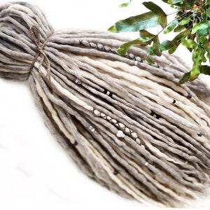 wool dreadlocks dreads DE extensions gray grey white   mix soft full set SHORT medium LONG double ended 30/40/50/60 pieces