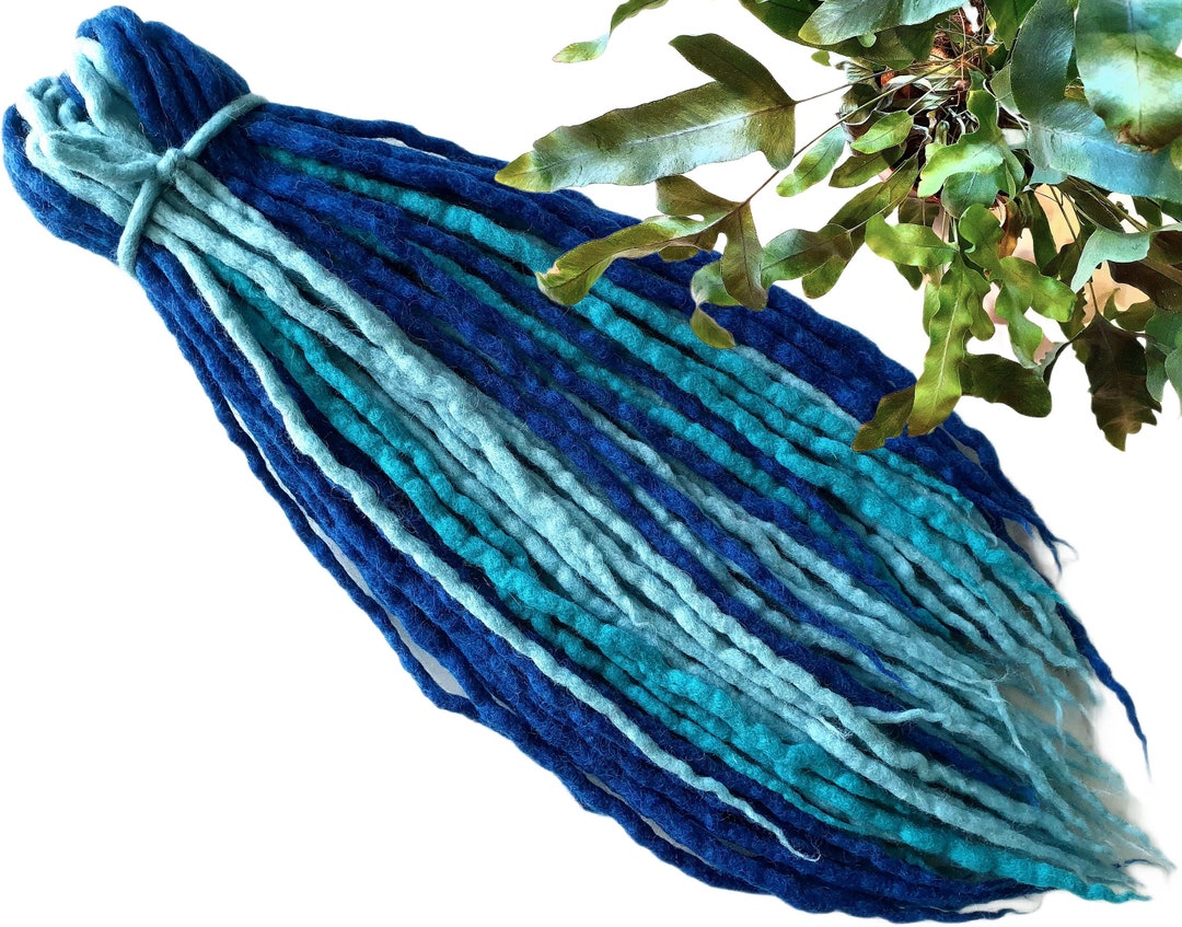 Wool Dreadlocks Dreads DE Extensions Soft Full Set Blue Sapphire Mix
