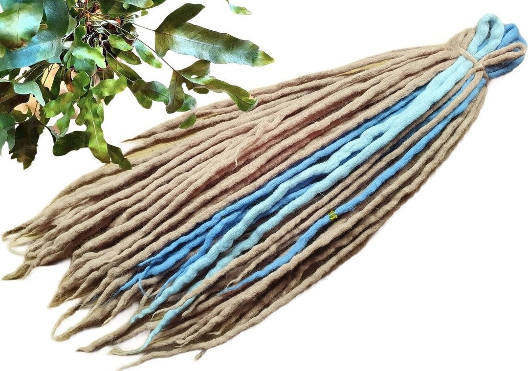 Wool Dreadlocks Dreads DE Extensions Soft Full Set Beige Blonde Blue