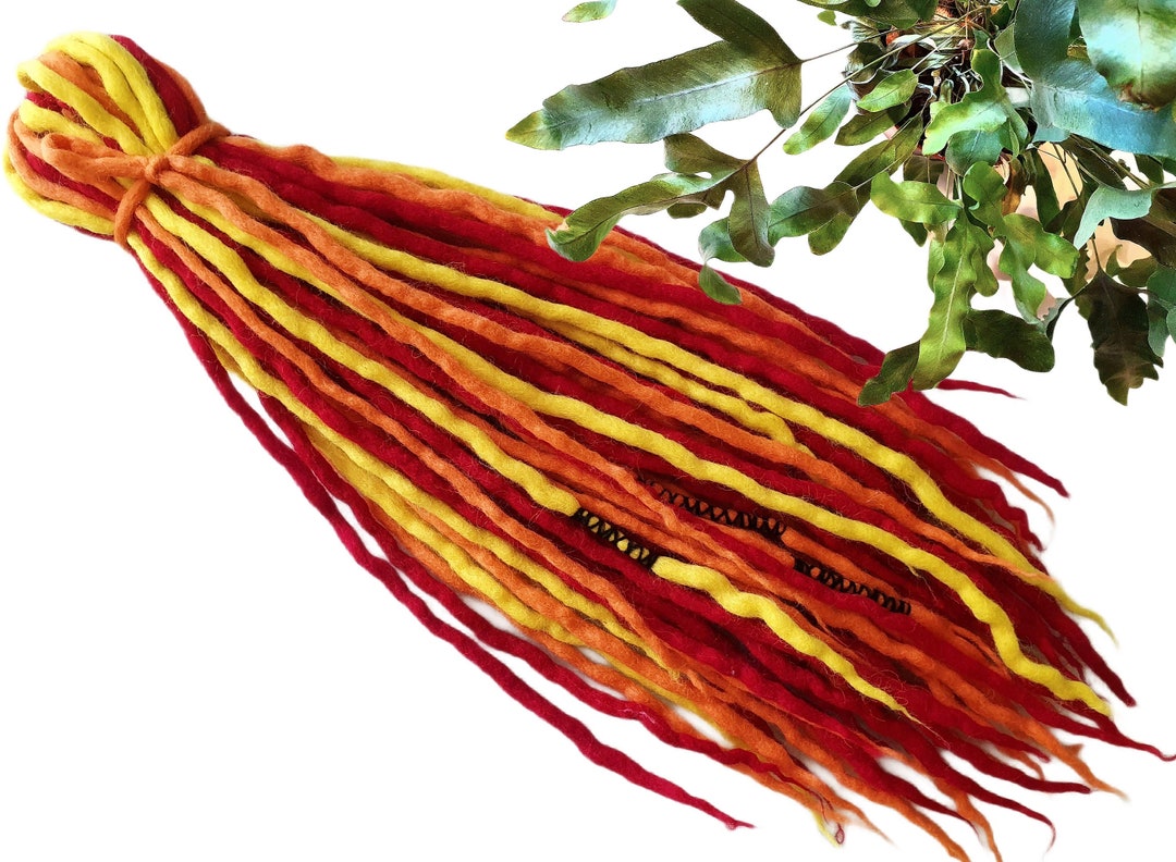 Wool Dreadlocks Dreads DE Extensions Soft Full Set Red Yellow Orange