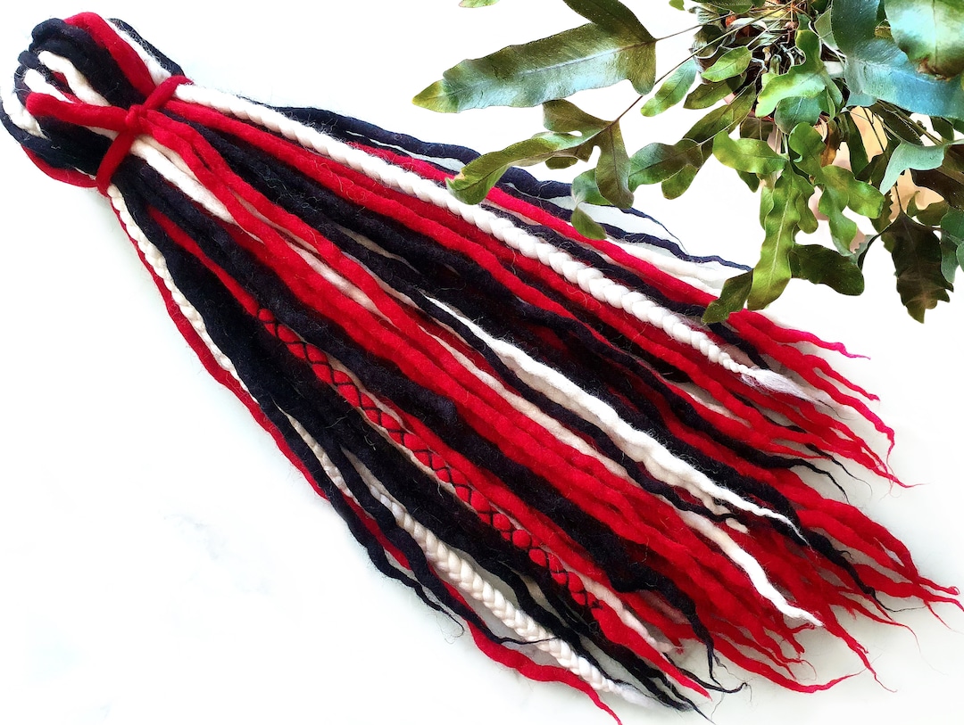 Wool Dreadlocks Dreads DE Extensions Soft Full Set Red White Black
