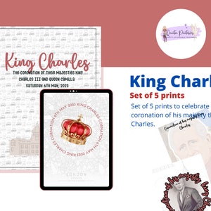 King Charles commemorative coronation set of 5 digital download prints . King Charles III Queen Camilla Coronation Westminster Abbey.