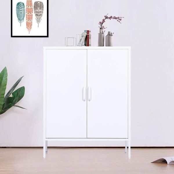 Steel 2 Door Storage Cupboard, Sturdy, Durable Metal. Bedroom and Office Furniture, Available in Grey and White