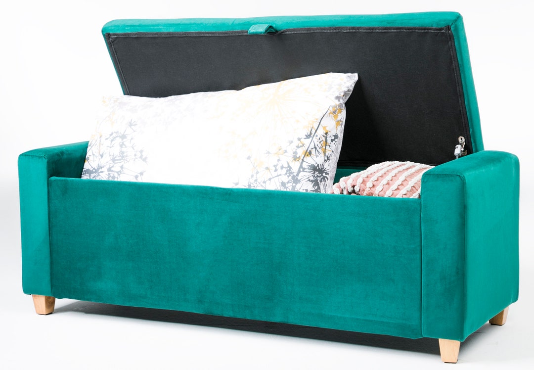 Hana Soft Velvet Ottoman, Large Padded Storage Bench, Hidden Storage