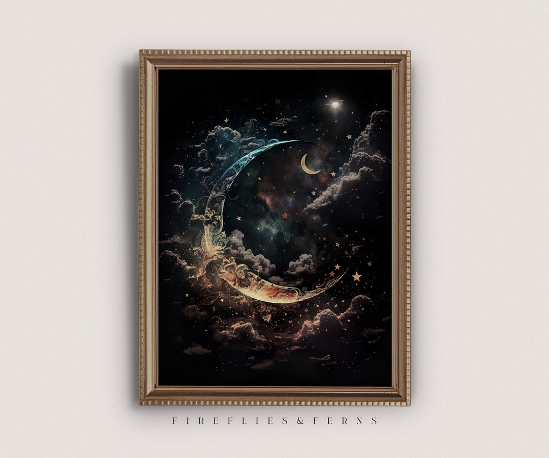 Celestial Moon Witchy Wall Art Moon and Stars Print Tarot - Etsy