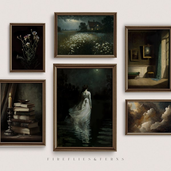 Dark Academia Prints - Wall Art Decor, 6 Set, Vintage Gallery Wall Set, Gothic Antique Painting, Victorian Aesthetic, Printable Download G-1