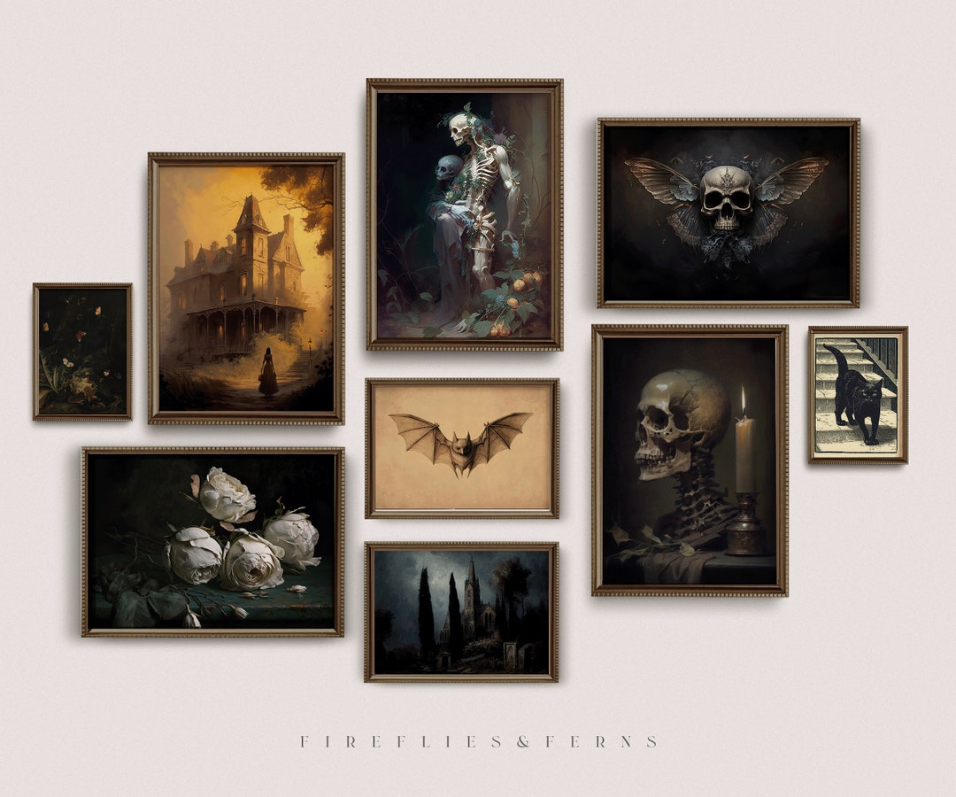 Gothic Art Gallery Wall Dark Prints, Set of 9, Moody Gothcore Wall Decor, Vintage Aesthetic