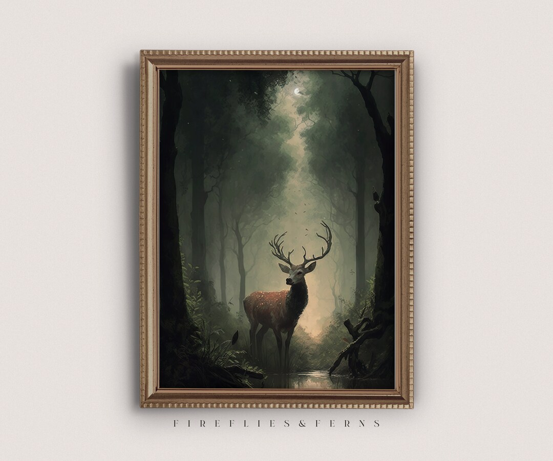 Young Deer Nature Art Print Stag in Woodland Painting - Etsy