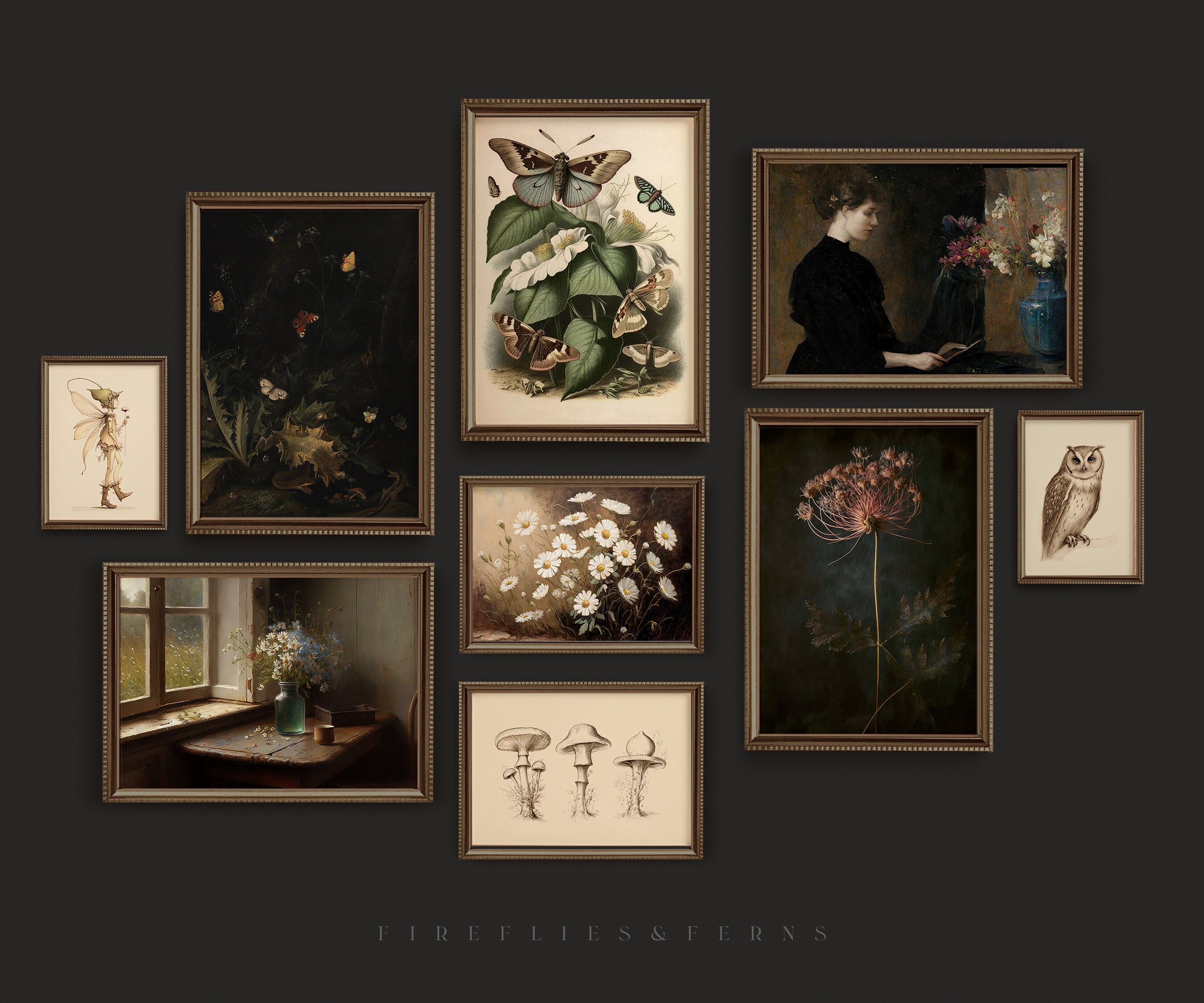 Dark Cottagecore Prints Gallery Wall Set of 9 Set Vintage - Etsy