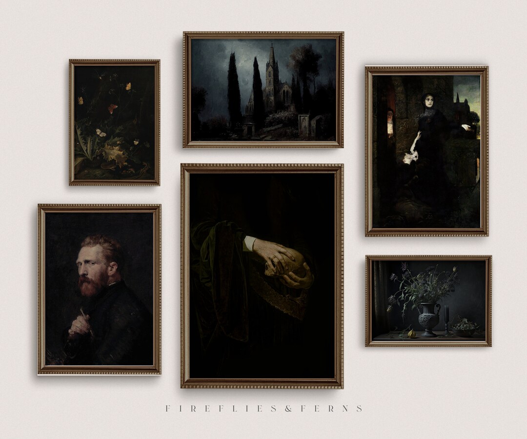 Black Dark Academia Gallery Wall, Set of 6 Moody Gothic Prints, Dark ...