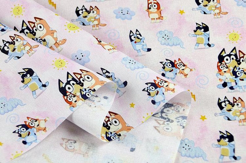 Bluey Fabric Pink Bluey Cotton Fabric Cartoon Fabrics by the Etsy UK