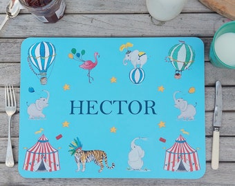 Personalised kid's placemat | Circus placemat | Wipeable | Melamine placemat | CIRCUS THEME