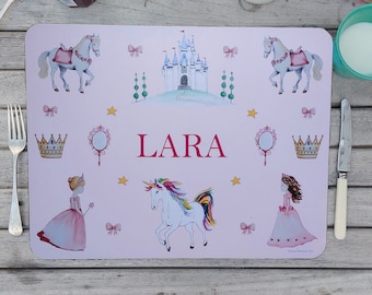 Personalised kid's placemat | Princess placemat | Melamine placemat | Pink Placemat | Girls, Unicorn Placemat