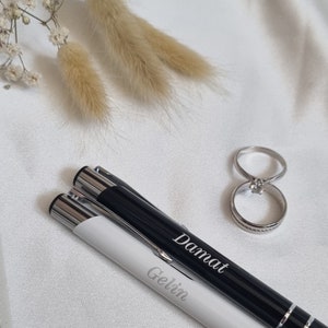 Selnes Gelin Damat / Braut Bräutigam Kugelschreiber Standesamt Nikah Kalemi personalisiert weiß schwarz