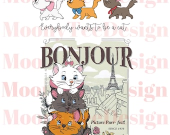 ヴィンテージ 70 年代 おしゃれキャット 花柄 PNG SVG、ベルリオーズ