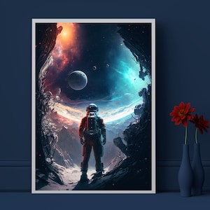Astronaut im Weltraum, Astronaut Poster, Weltraum Poster, Geschenk für Ihn, Fantasy Poster, Astronaut Wandkunst, Weltraum Wandkunst, Mann-Höhlen-Kunst