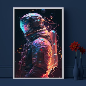 Astronaut im Weltraum, Astronaut Poster, Weltraum Poster, Geschenk für Ihn, Fantasy Poster, Astronaut Wandkunst, Weltraum Wandkunst, Mann-Höhlen-Kunst