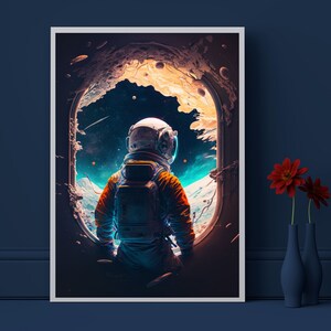 Astronaut im Weltraum, Astronaut Poster, Weltraum Poster, Geschenk für Ihn, Fantasy Poster, Astronaut Wandkunst, Weltraum Wandkunst, Mann-Höhlen-Kunst