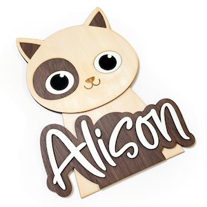 Letrero de madera para puerta de gato personalizado hecho a mano, placa con nombre personalizada para decoración de habitación de niños, letrero para puerta de dormitorio infantil, regalo, arte de pared para guardería