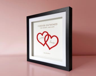 Personalized Red Acrylic Heart Plaque, Engraved Couple Names, 27cm Framed Keepsake