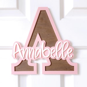 Letrero personalizado para puerta para niños, placa personalizada con nombre de madera y acrílico, decoración de guardería, arte de pared para bebés, letrero de madera para puerta de adolescente, nombre de los niños