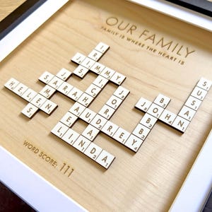 Regalos para el Día de la Madre Marco de Scrabble Árbol genealógico Decoración personalizada Regalo decorativo Regalo de cumpleaños familiar para padres Marco de Scrabble con crucigramas