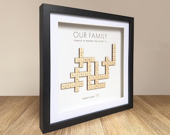 Personalised Scrabble Family Names Frame, Christmas Gift, Family Tree, Custom Letter Tiles, Keepsake Grandparent Birthday
