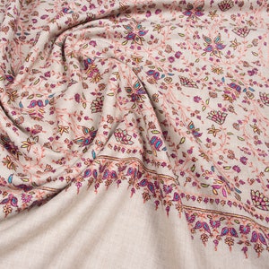 Handmade Sozni Embroidered Cashmere Pashmina Shawl: Kashmiri Wedding Stole (40x80&quot;)