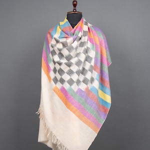 Ikat Pashmina Shawl – Handwoven Kashmiri Cashmere Scarf | Luxury Women’s Wrap, Special Handloom Gift for Mum & Elegant Occasions,  40x80&quot;