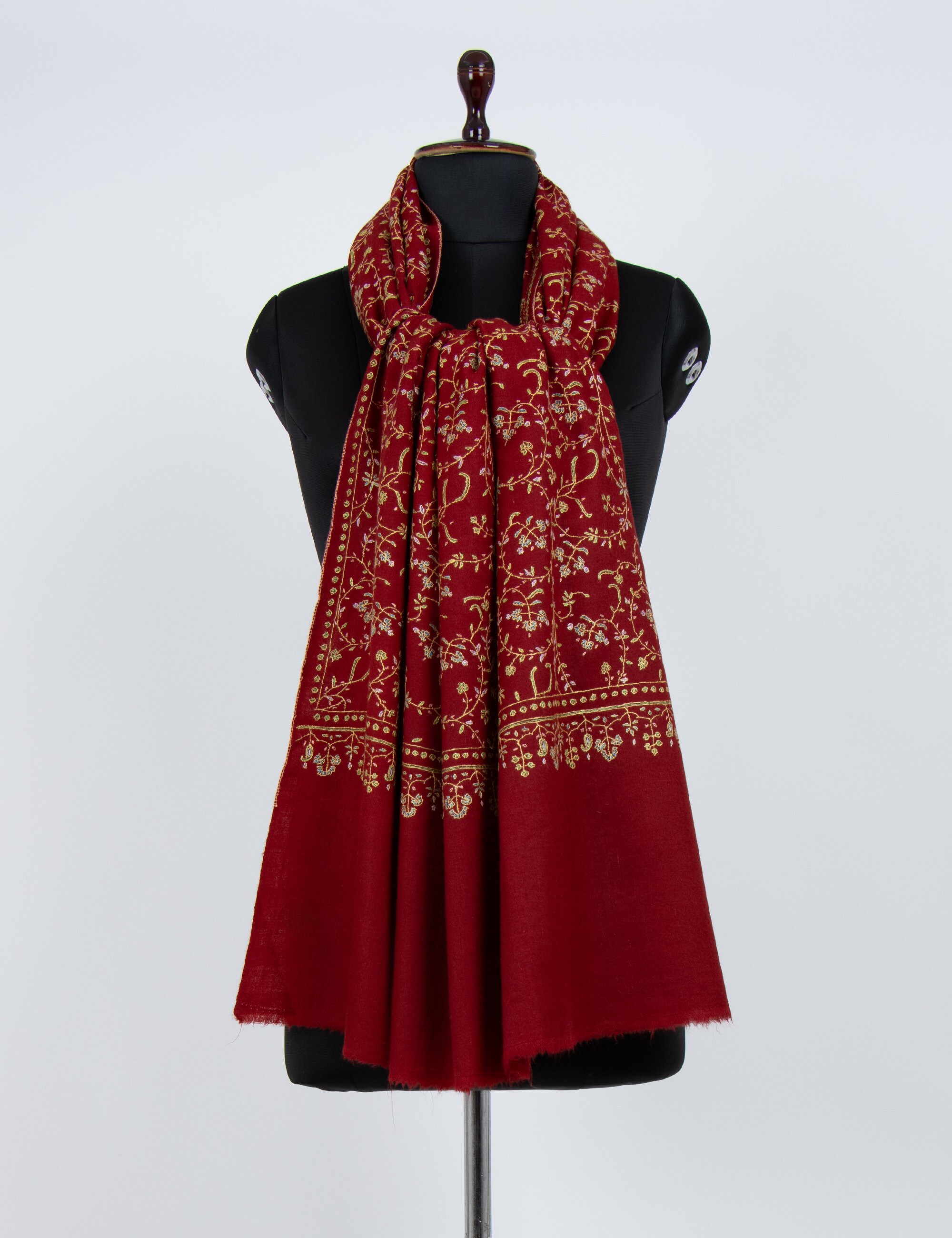 Maroon Cashmere Pashmina Shawl: Hand-Embroidered Kashmiri Scarf