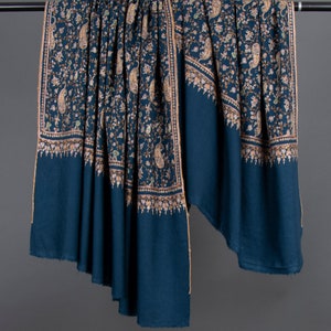 Dark Denim Blue Pashmina Shawl – Handwoven Cashmere Scarf | Luxury Beach Cover-Up, Elegant Birthday Gift for Her, 40x80"