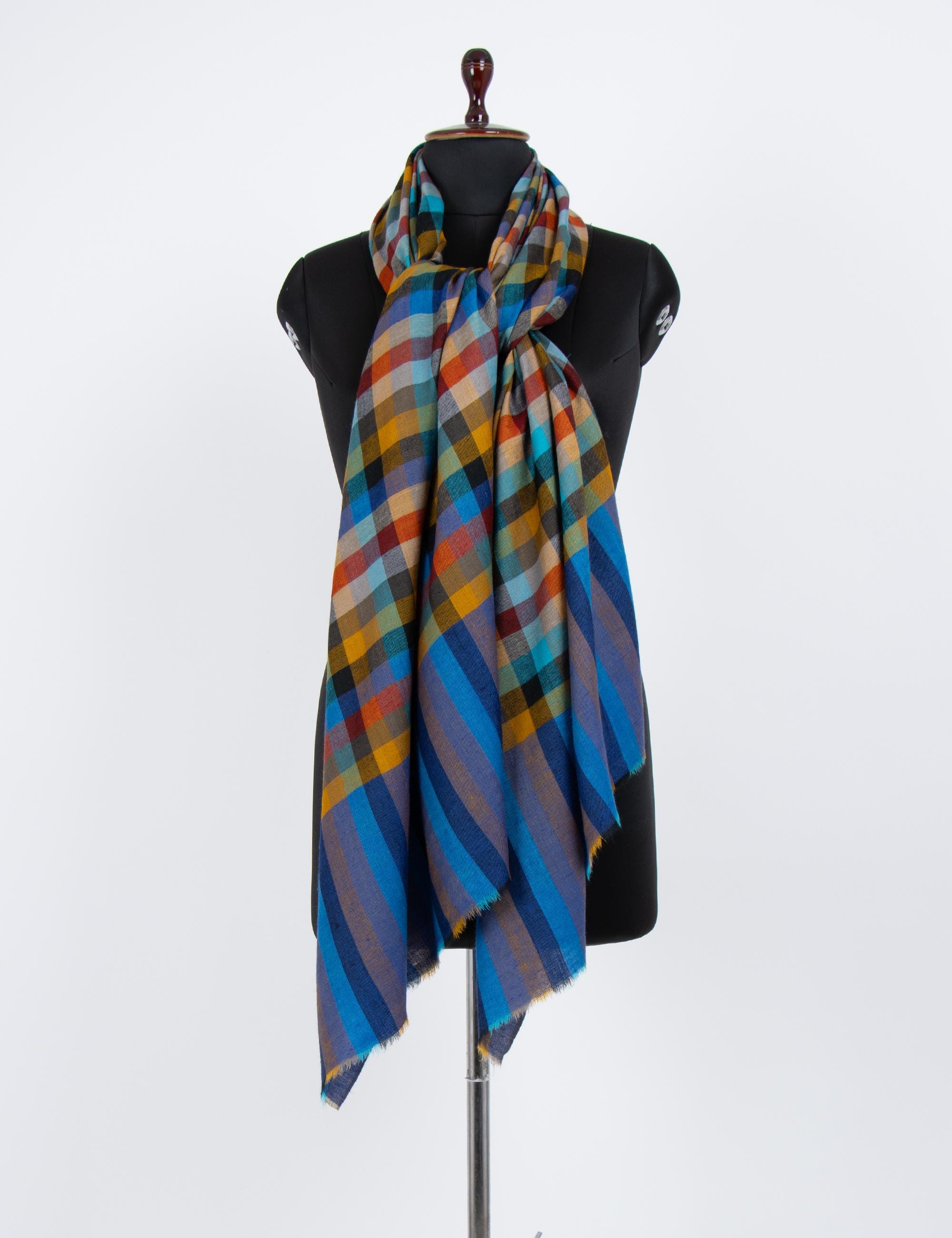 Écharpe tissée à la main en pur pashmina à carreaux colorés - Authentique châle du Cachemire - 40 x 80"