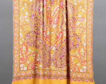 Kashmiri Pashmina Shawl, Stripes Indian Embroidery Wrap, Cashmere Scarf, Hand Embroidered Shawl, Exclusive Shawl, 40x80"