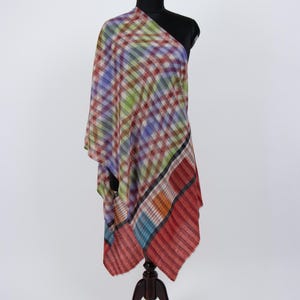 Ikat Kashmiri Pashmina Shawl: Handwoven Multicolor Scarf, 28x80&quot;