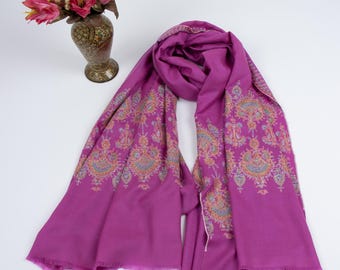 Chal de pashmina magenta – Chal de cachemir de Cachemira bordado a mano, 40x80"
