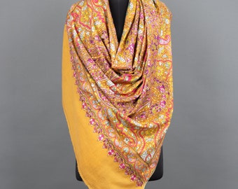 Kashmiri Pashmina Shawl, Stripes Indian Embroidery Wrap, Cashmere Scarf, Hand Embroidered Shawl, Exclusive Shawl, 40x80"